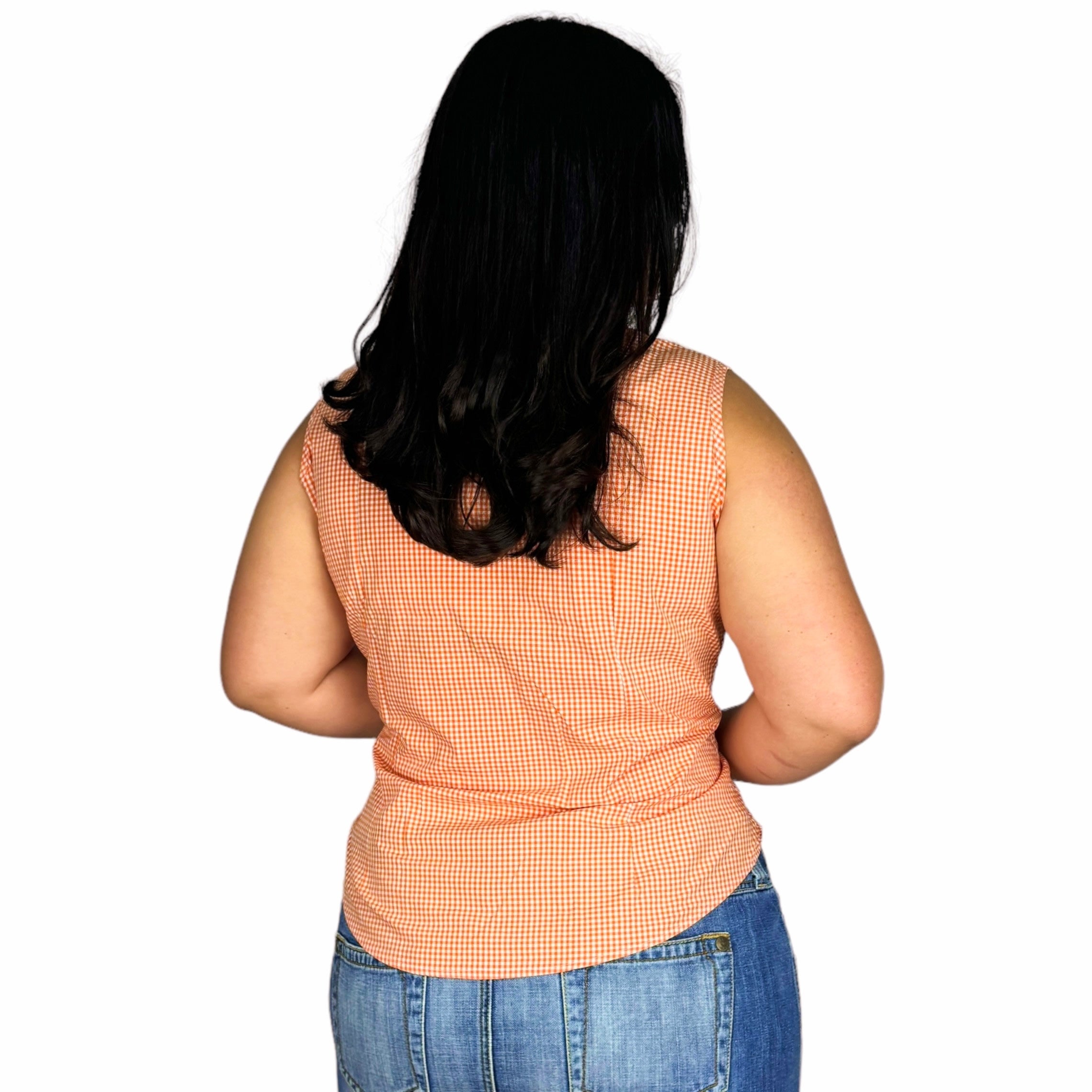 90s Ralph Lauren Tangerine Gingham Top (XXL)