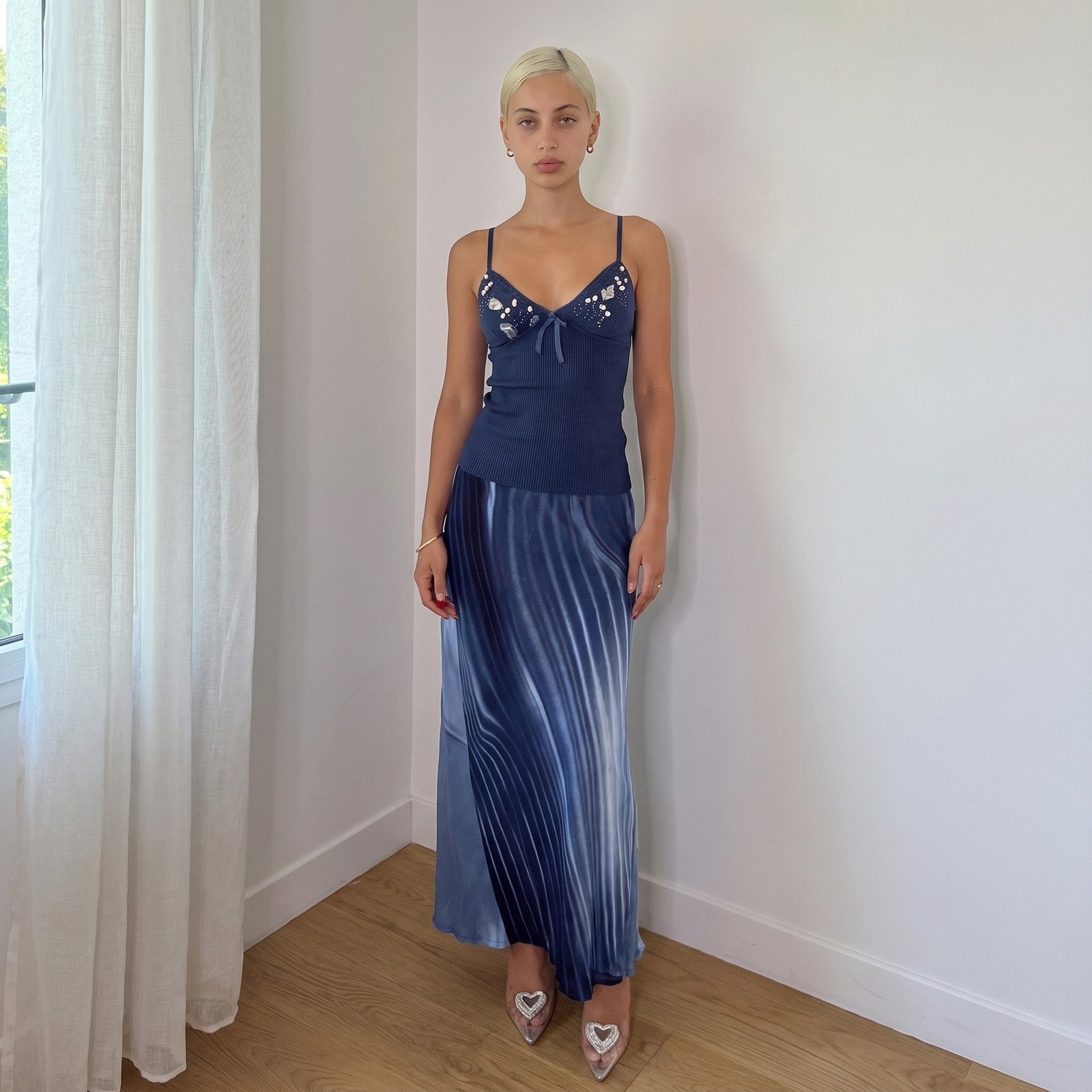 Vintage Navy Embellished Knit Cami (S)