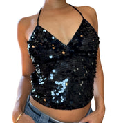 Italian Vintage black sequin top (S/M)