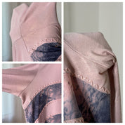 Italian vintage pink and blue 2 piece set with slinky long sleeve top and midi skirt