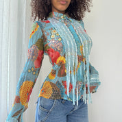 Vintage French Ruffle Mesh Blouse (S)