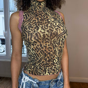 French Vintage Y2K Slinky Cheetah Print Turtleneck (S)