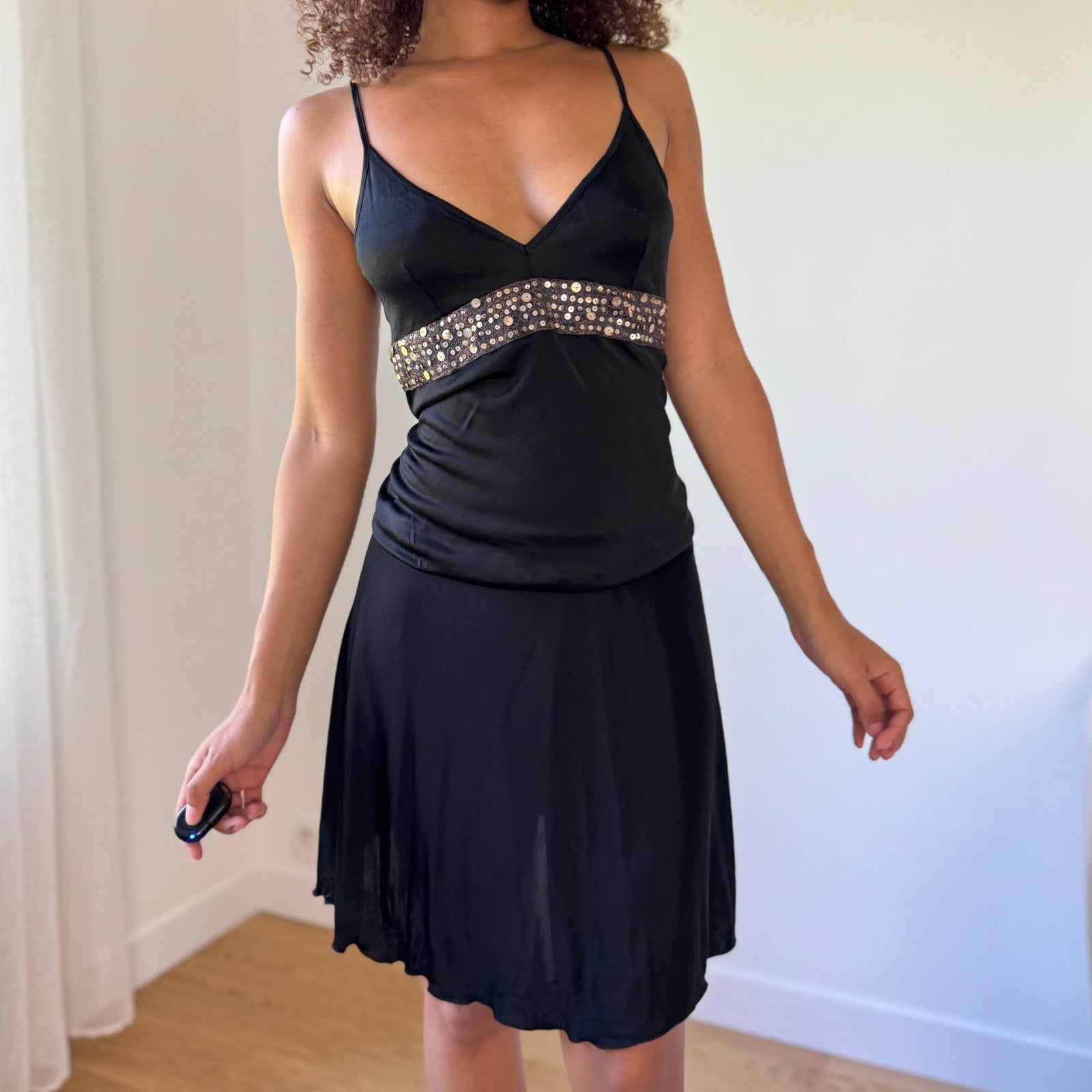 Vintage Slinky Dress with Embellished Waist (M)