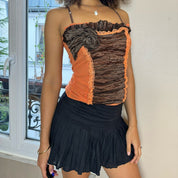 Vintage 00s Brown & Orange Mesh Layered Camisole (S)