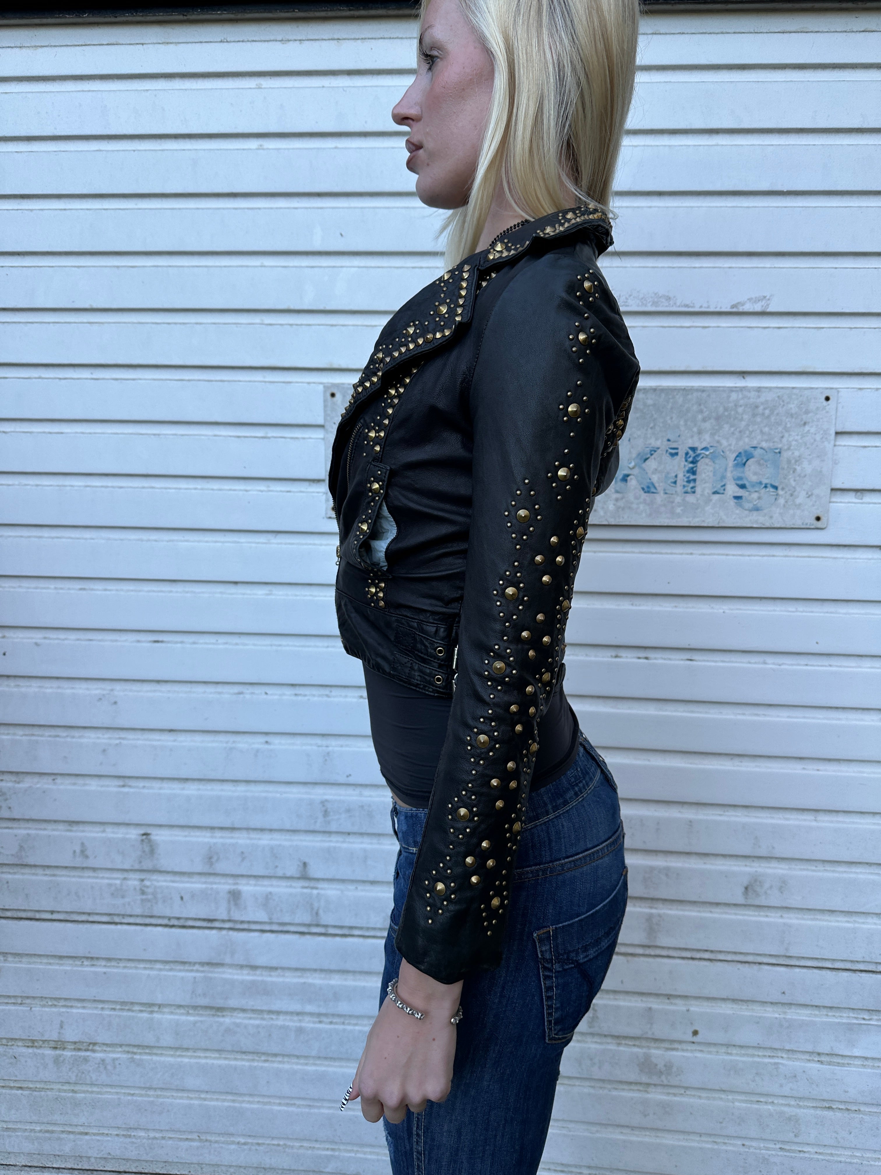 Vintage Italian Leather Cropped Studded Jacket (XS)