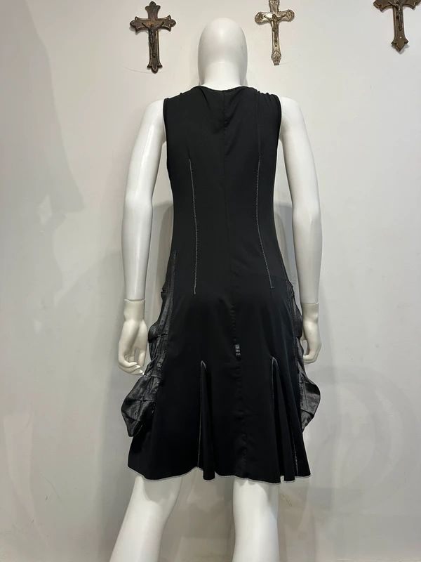 Vintage Parisian French Black Utility Midi Dress (S/M)