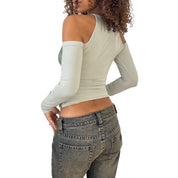 Italian Vintage Sage Slinky Top Off the shoulders (S)