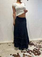 Vintage Off Black Cotton Tiered Maxi Skirt (S/M)