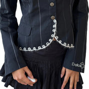 Vintage Black Pinstripe Wool Trim Jacket (S)