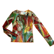 Italian Designer print mesh top (S)