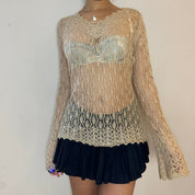 Vintage Crochet Sweater with Sequins (S/M)