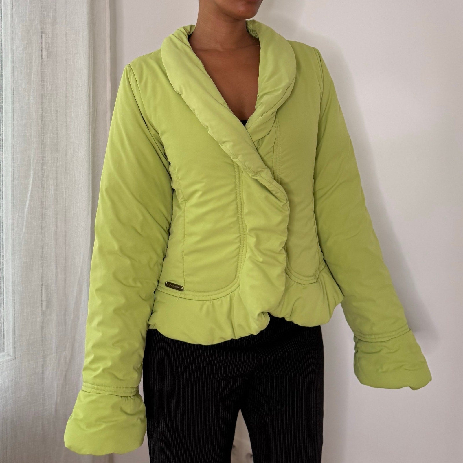 Italian vintage lime green padded jacket with oversized shawl collar