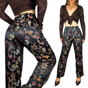 90s Asian-Inspired Satin Jacquard Trousers (M)