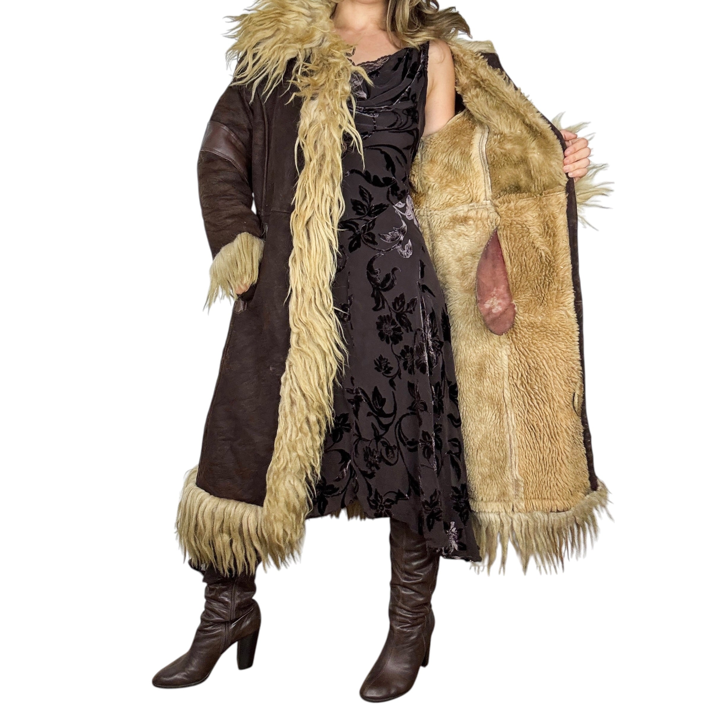 1970s Genuine Suede & Shearling Fur Trim Penny Lane Coat (L)