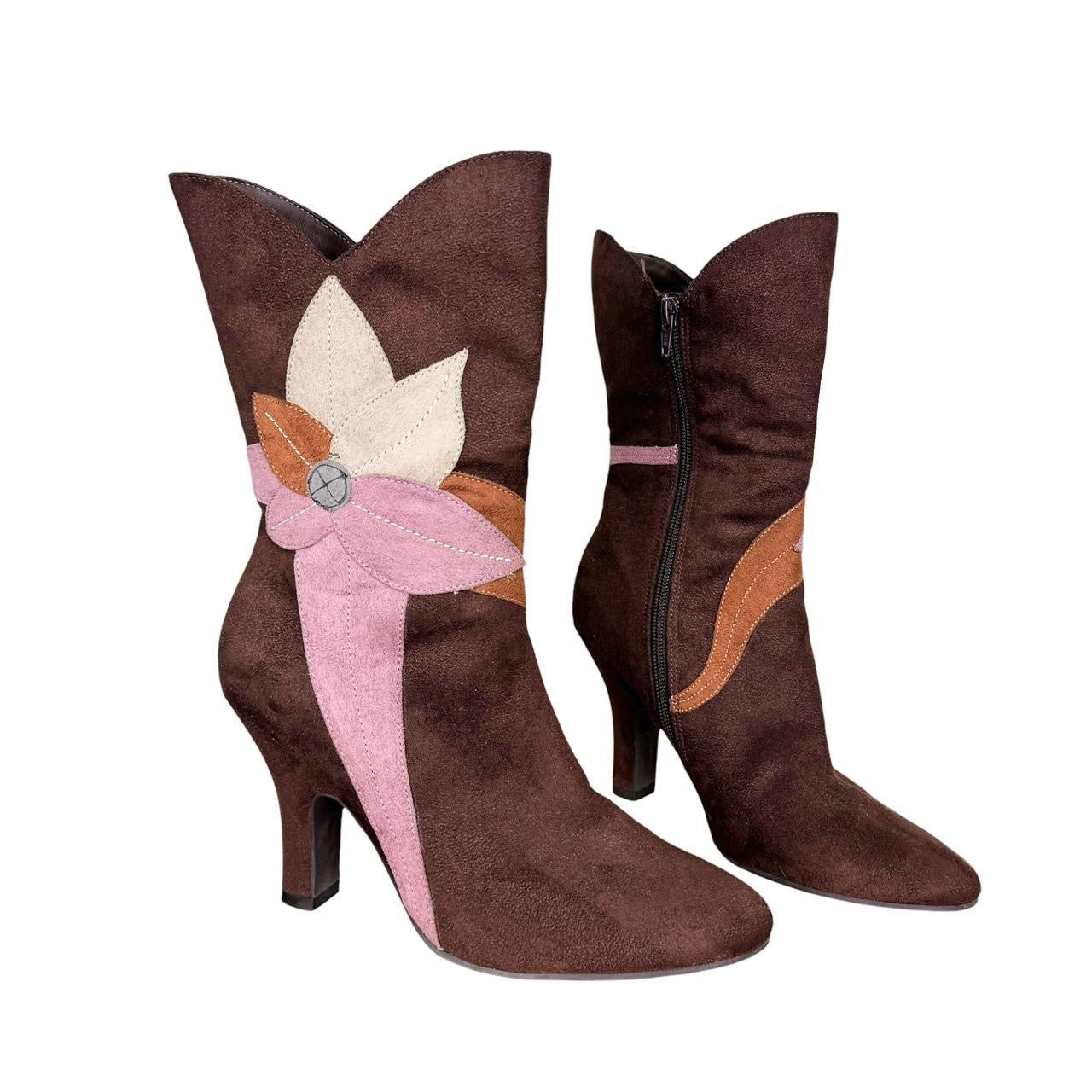 2000s Floral Embroidered Suede Boots (8)