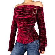 Burgundy Velvet Off The Shoulder Top (XL)