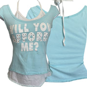Y2K graphic print double layer top (XS/S)