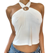 Vintage 00s White Tie Neck Halter Tank (S)