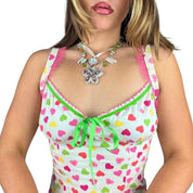 Y2K Heart Print Milkmaid Cami (M)