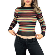 90s Metallic Striped Knit Long Sleeve (S/M)