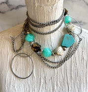 Circle beads & stones layered chain belt