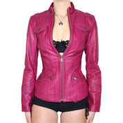 Y2K Sexy Pink Leather Moto Jacket (XS)