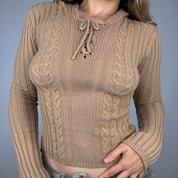 Lace Up Detail Cable Knit Hoodie (M)