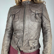 Quilted Smoky Brown Leather Cargo Jacket (M)
