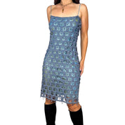 90s Iridescent Lace Cutout Dress (M)