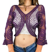 90s Amethyst Crochet Cropped Cardigan (L)