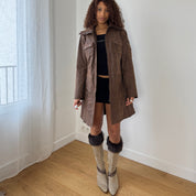 Vintage Brown Leather Button Front Coat (S)