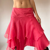 Y2K Silk Sorbet Tiered Skirt (S)