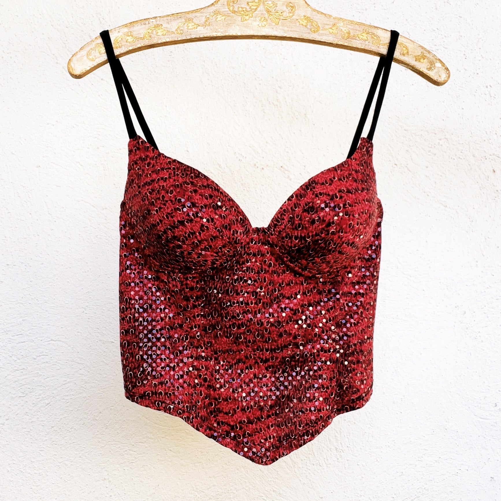 90s Red Sequin Bustier Top (M)