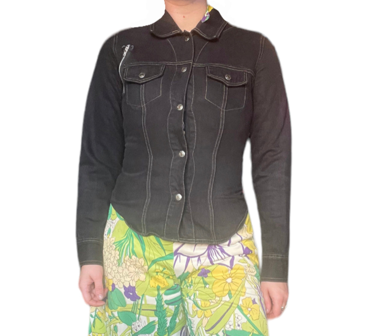 1990s Dark Denim Jacket with Lace-Up Back (S)