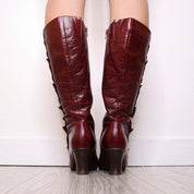 Y2K Cherry Red Leather High Heel Button Boots (8.5)