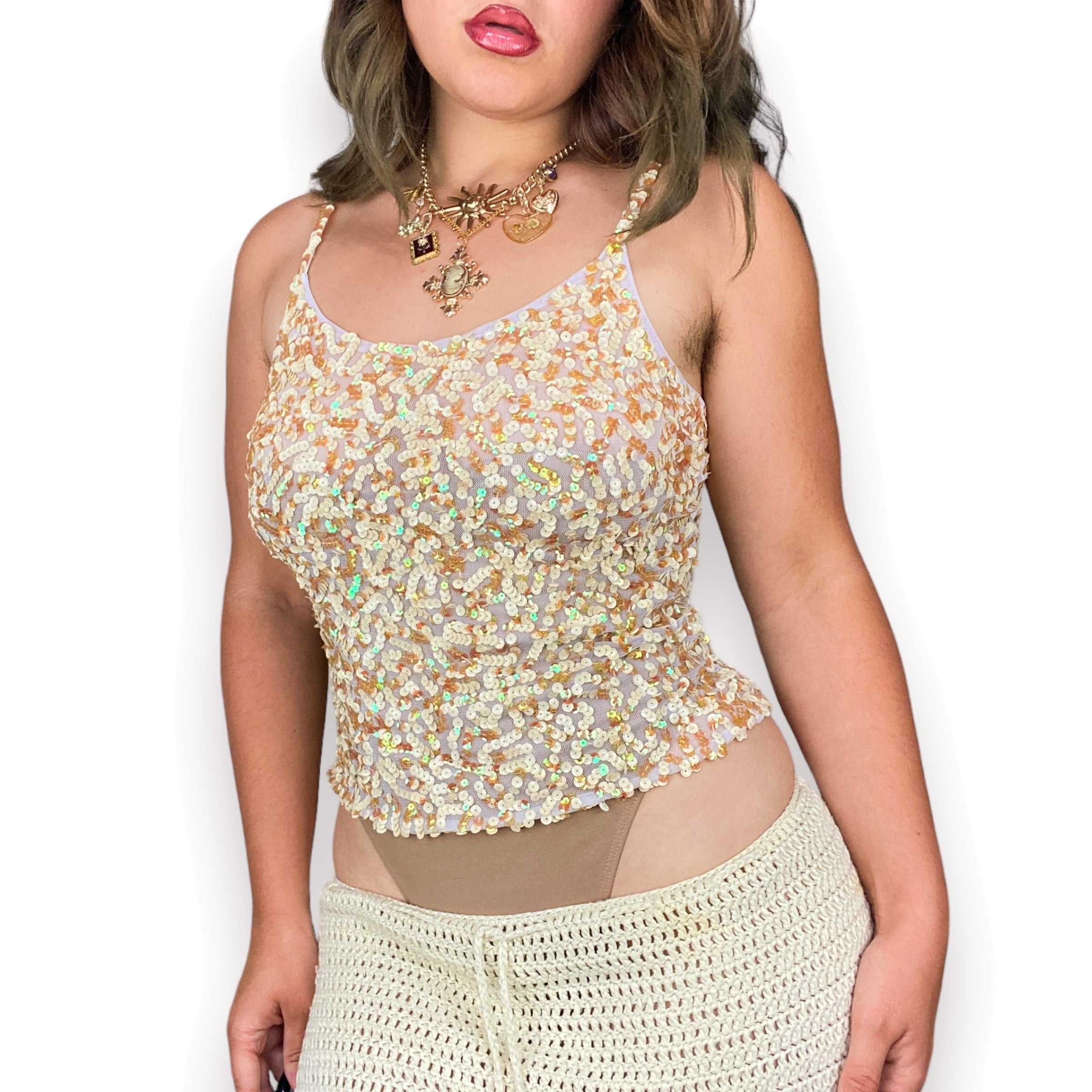Y2K Mesh Sequin Shimmer Cami (S)