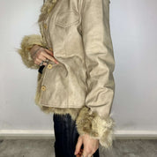 Vintage Italian Fur Trim Leather Jacket (S/M)