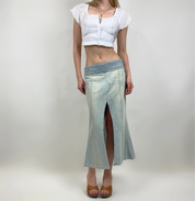 2000s Low Rise Slitted Denim Maxi Skirt (S)