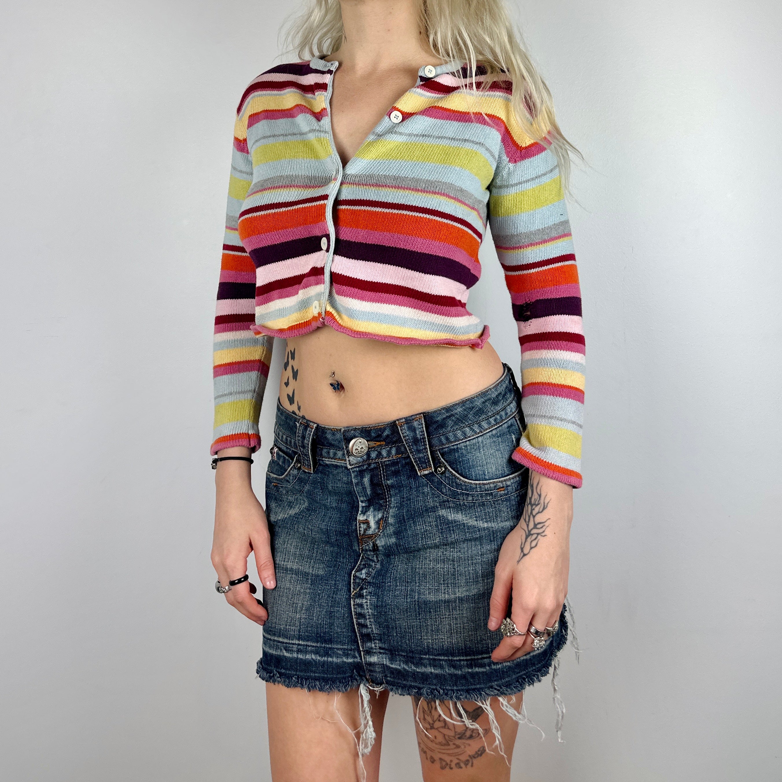 Rainbow Striped Cropped Cardigan (XS)