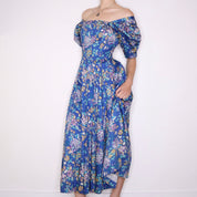 90s LAURA ASHLEY Blue Floral Maxi Dress (M)