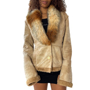 Vintage Italian Suede Jacket with Fur Collar (S/M)