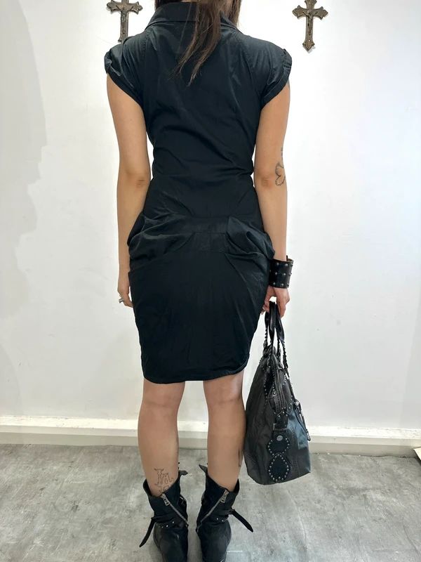 Vintage AllSaints Black Gothic Cotton Mini Dress (XS)