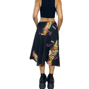 Vintage asymmetric graphic print midi skirt (S/M)