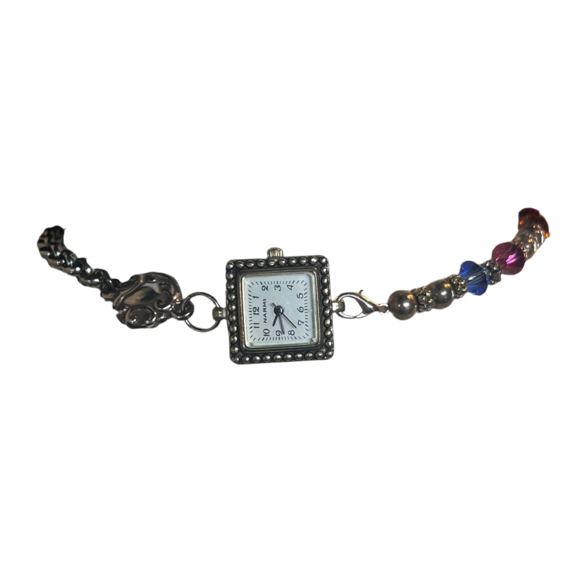 Silver Multicolored Beaded Watch Choker