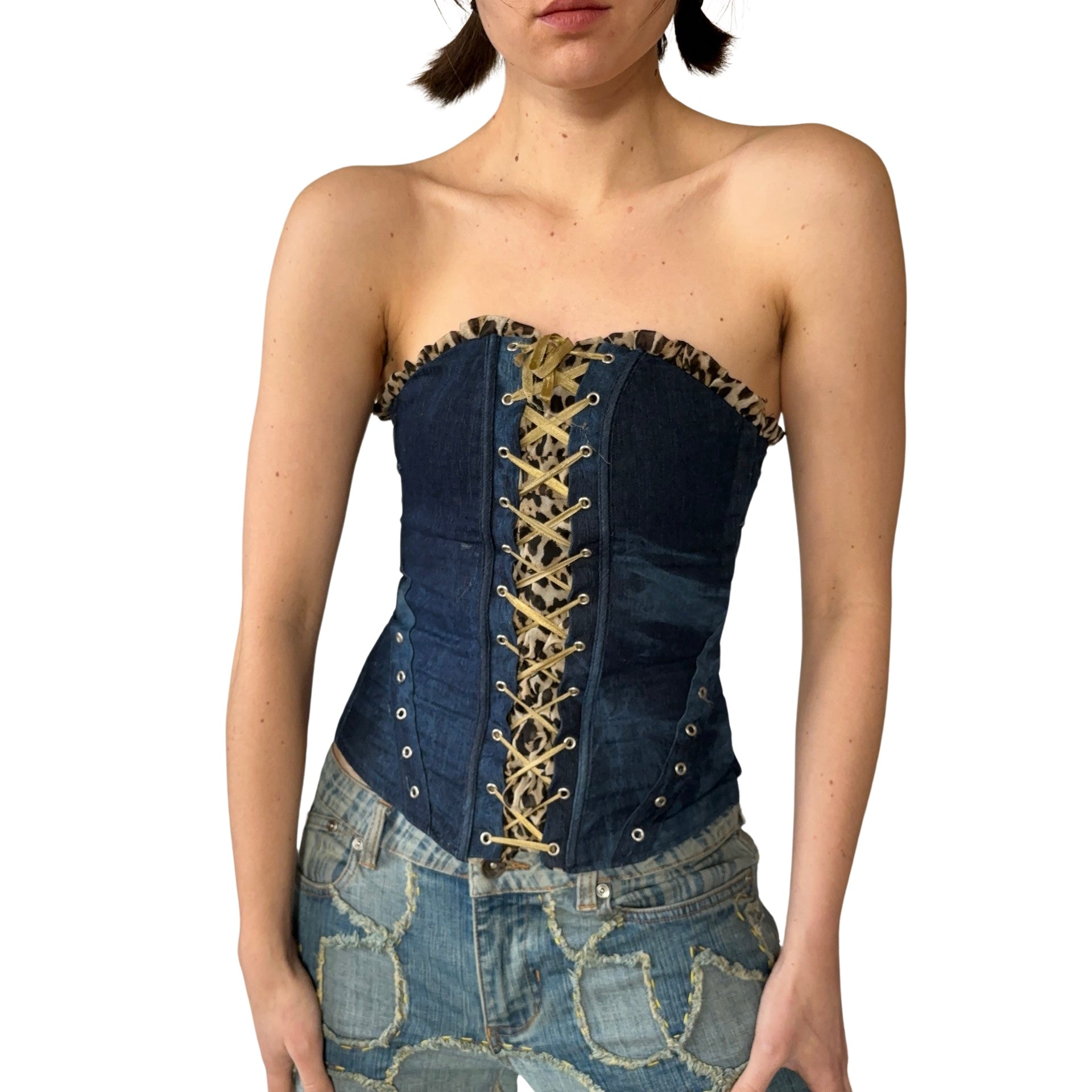 Denim & Leopard Corset (XS)