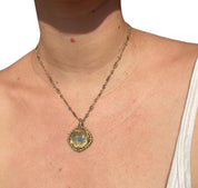 Vintage Tourmaline Necklace on Beaded Brass Chain