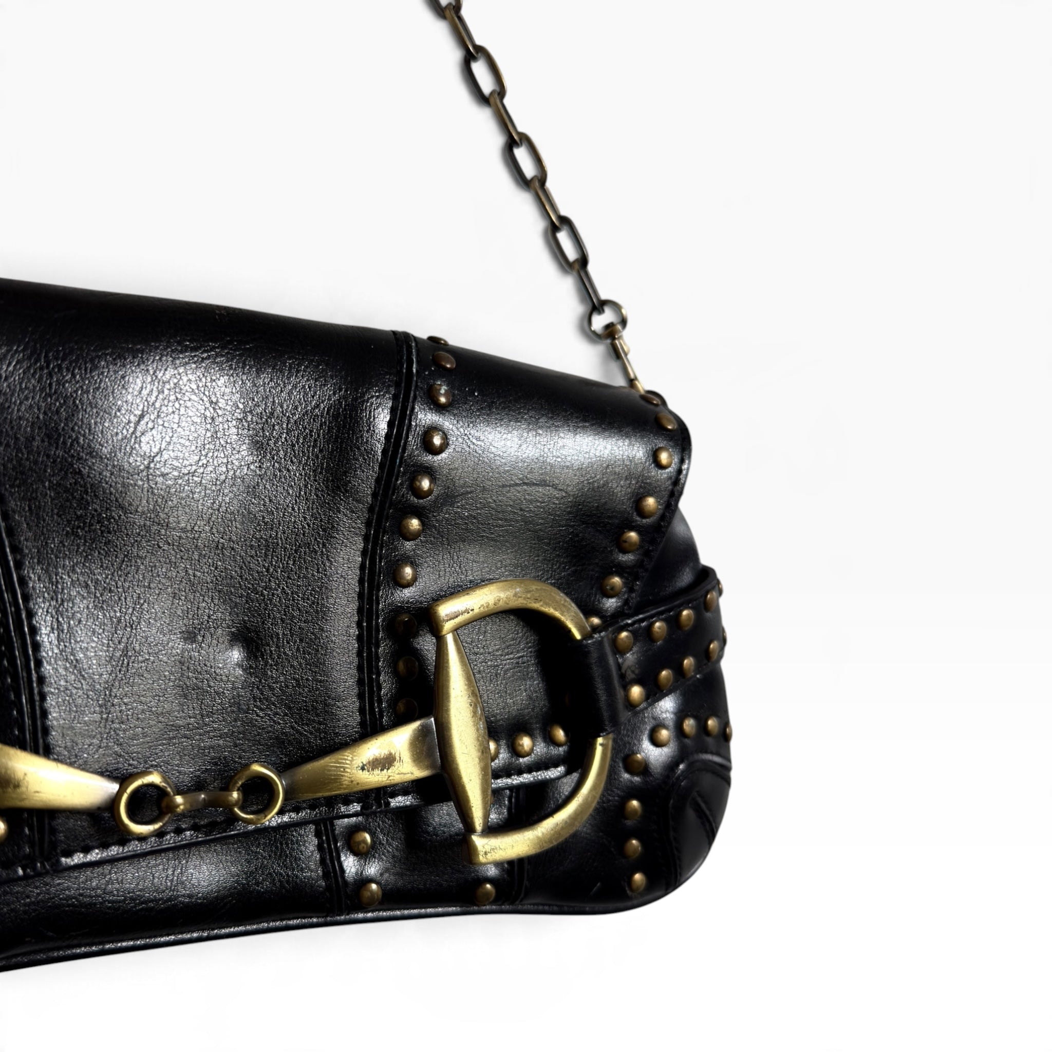 Rina Rich black studded horsebit shoulder bag