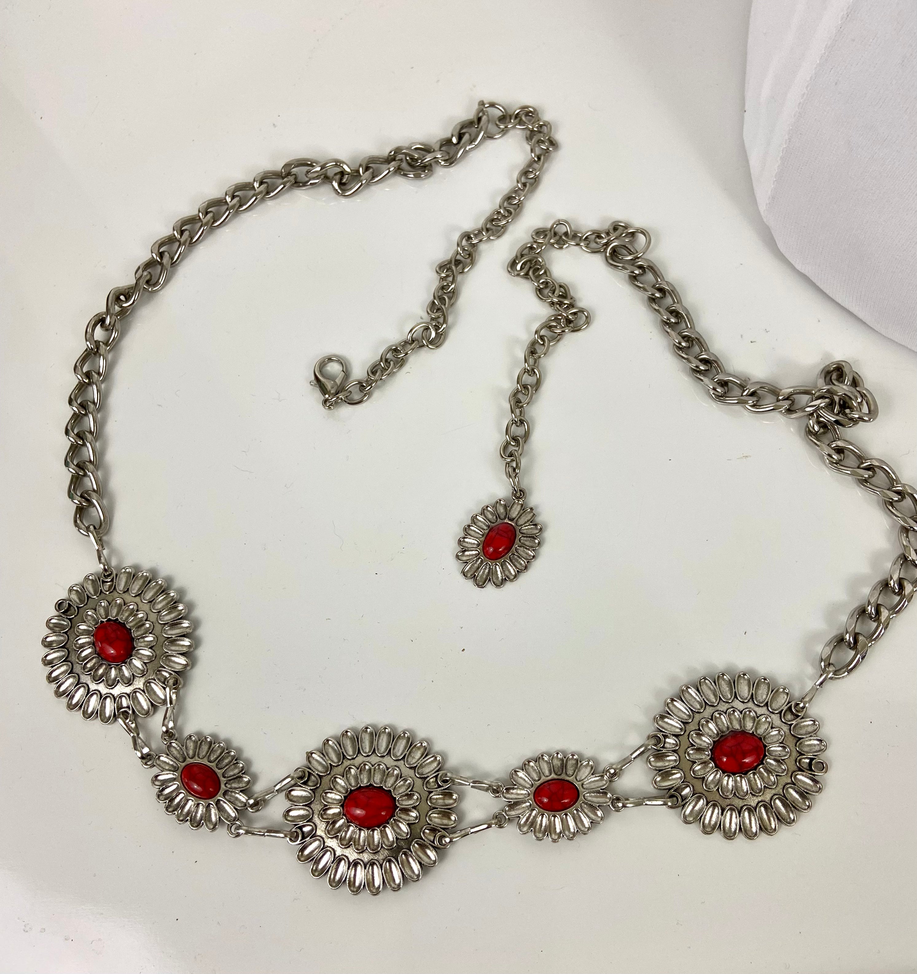 Red and silver stone concho belt