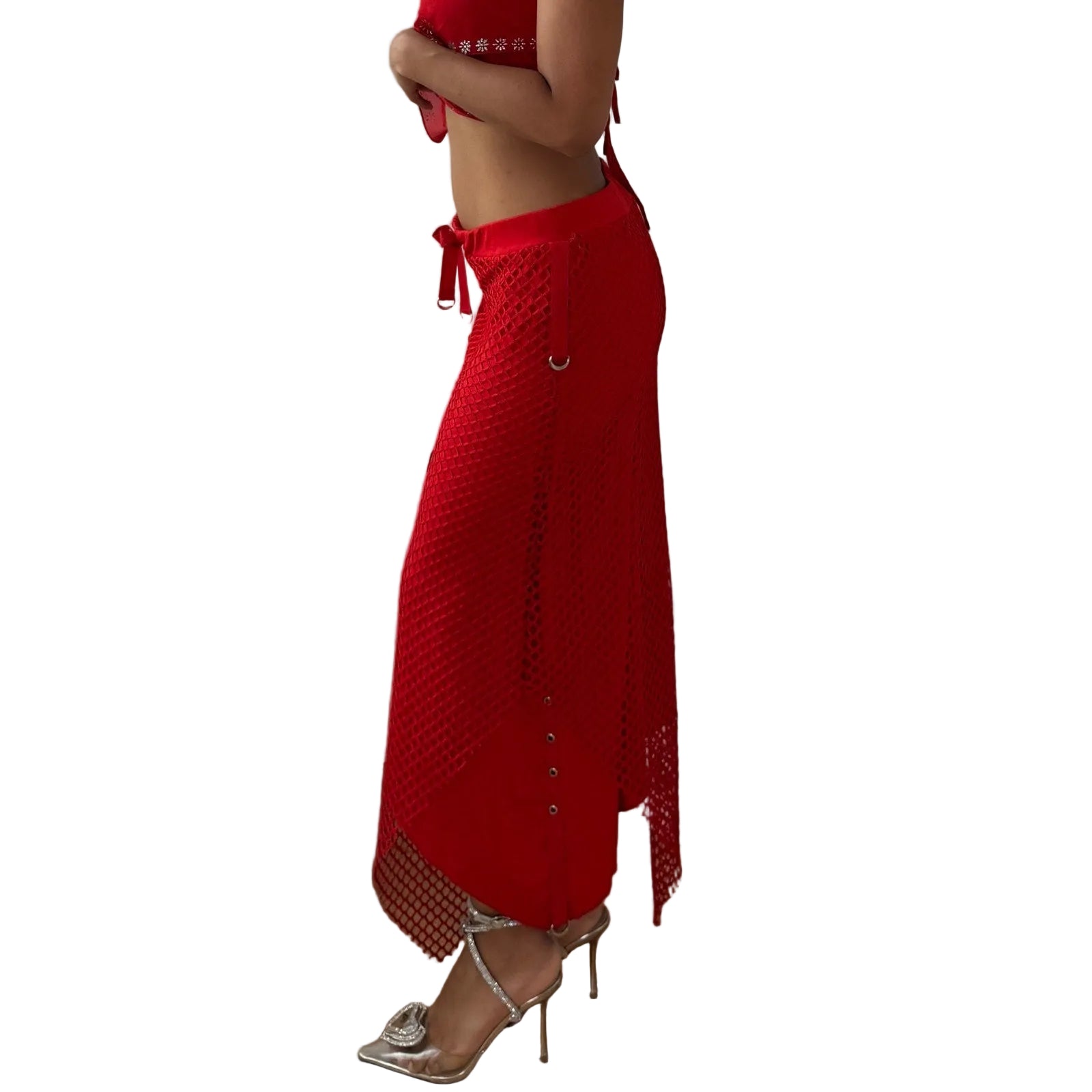 Vintage Red Fishnet Maxi Skirt (S)