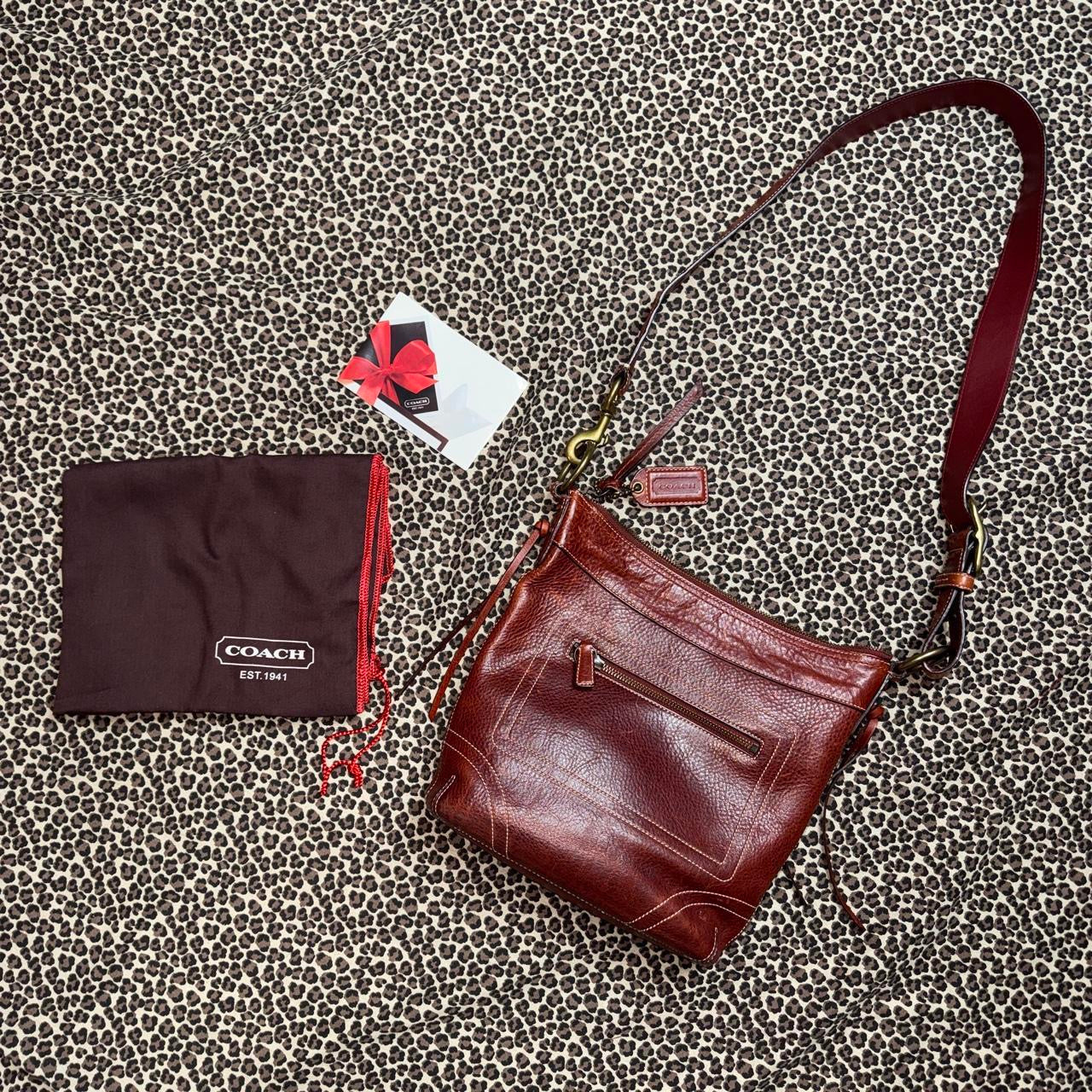 Coach Mahogany Leather Lacing Detail Satchel Bag